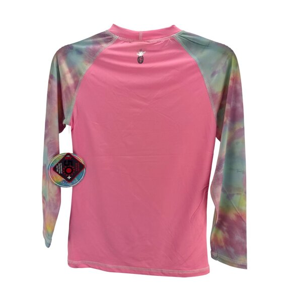 Suzzi NWT Pink Tie Dye Long Sleeve Rash Guard UPF 50+ Swim Shirt M Colorful - Picture 5 of 7